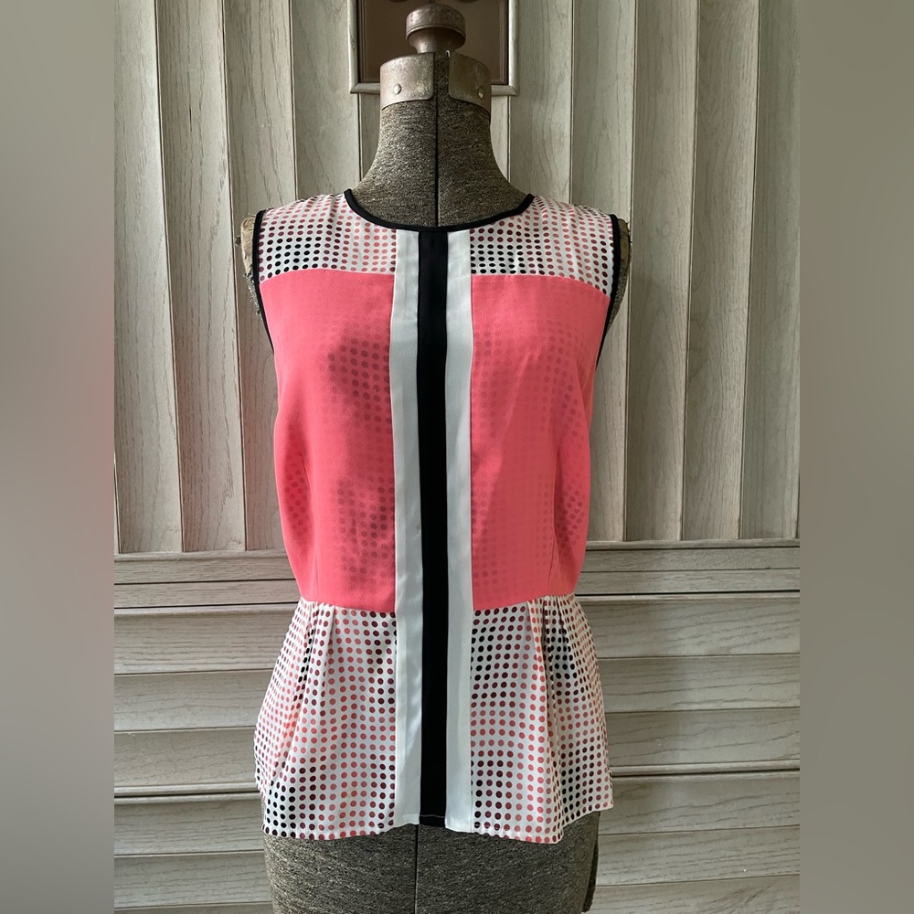 Halogen Coral and Black Polka Dot Top